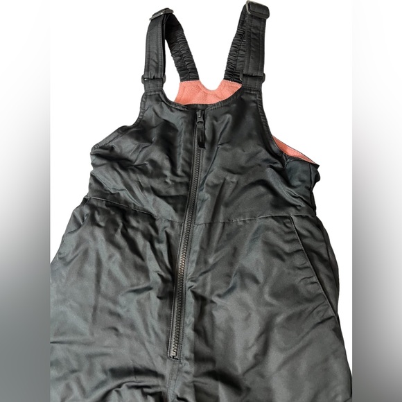 Girls Youth All In Motion Snow Bibs Pants SZ Med 7/8 Black & Pink Fleece Lining - Picture 2 of 6